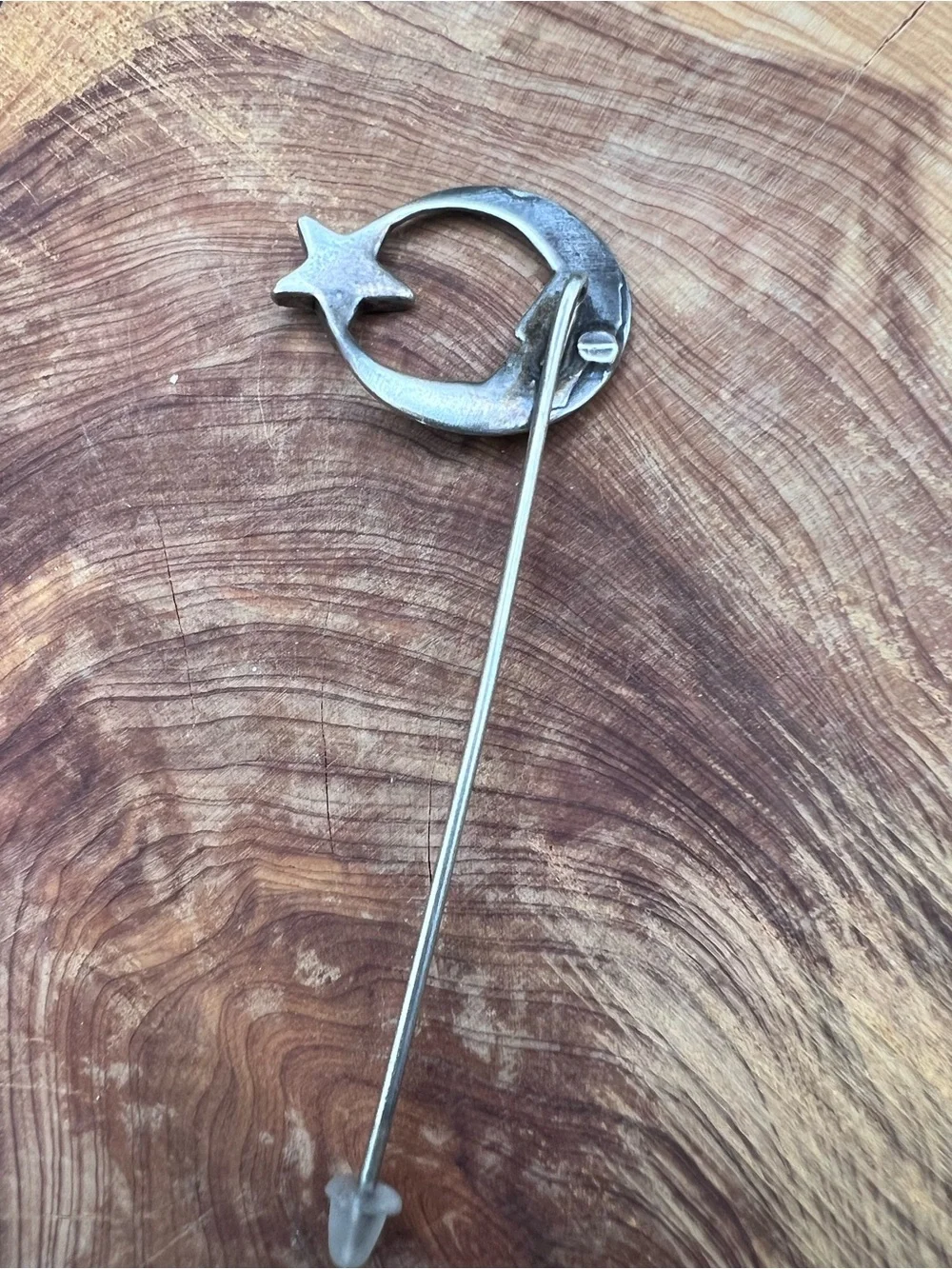 Sterling Silver & Crushed Turquoise Moon and Star Stick Pin